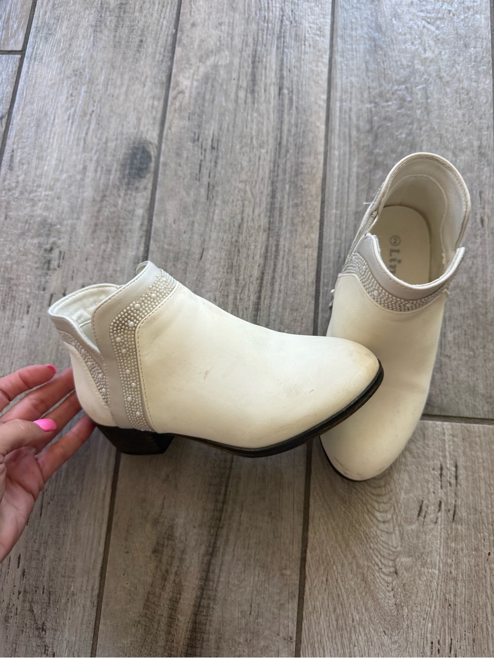 Women’s White Ankle Booties with Embellished Trim